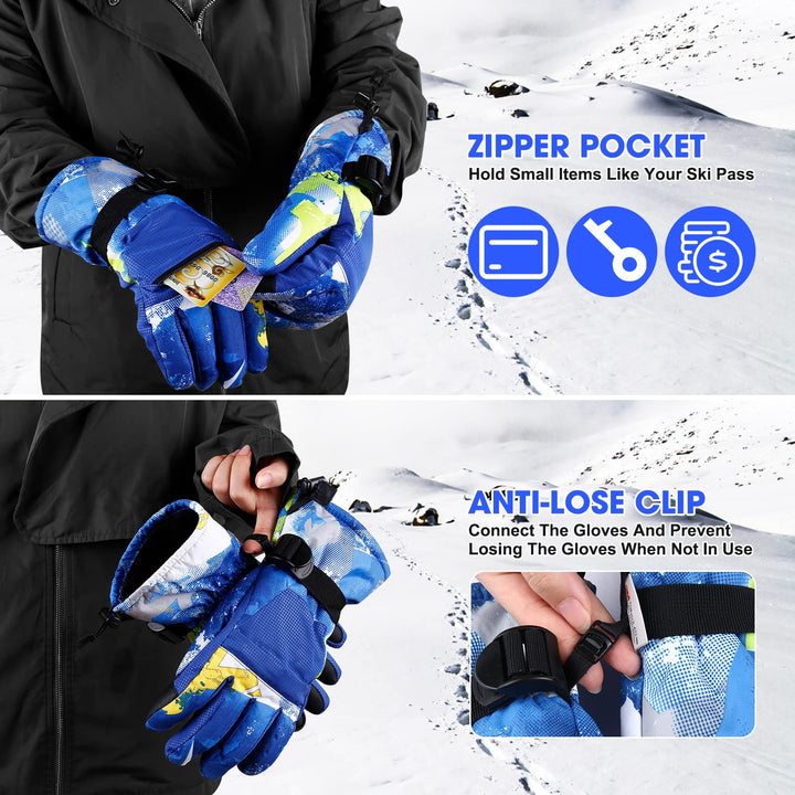 TaoQi Sports Waterproof Ski Snowboarding Gloves for Kids Men Women with 3M Thinsulate Insulation Materials Warming Gloves (Blue, M)