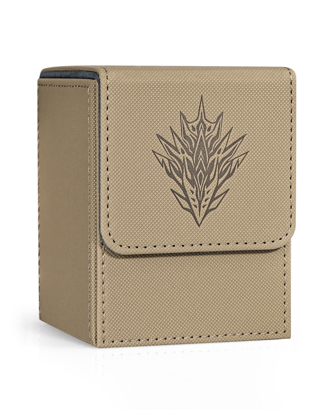 ZLCA Card Deck Box for Trading Cards with 2 Dividers, Card Storage Box Fits 100+ Single Sleeved Cards, PU Leather Strong Magnet Card Deck Case Holder for Magic Commander TCG CCG (Brown,Sliver)