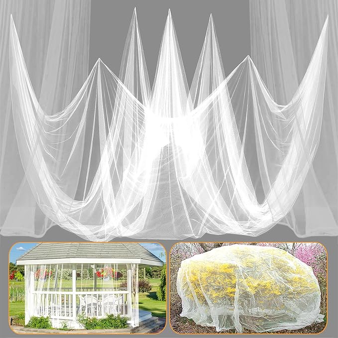 Mosquito Net for Patio - 10Ft x 33Ft for Each Garden Mesh Screen Barrier, Super Dense Patio Netting for Balcony Porch Umbrella Fruit Tree Gazebo Canopy RV Camping, White