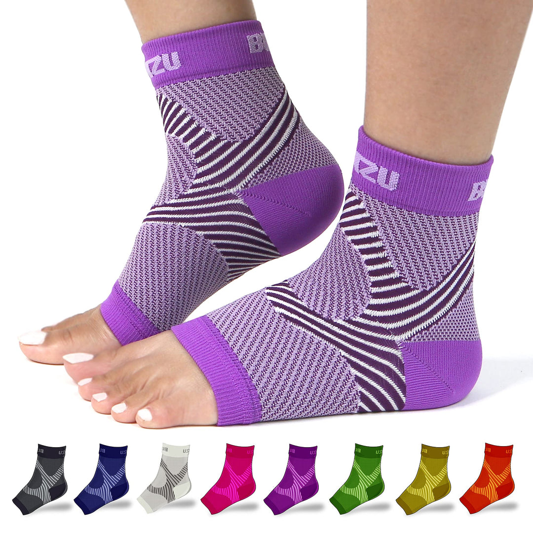 BLITZU Compression Socks for Plantar Fasciitis, Achilles Tendonitis Relief. Ankle Compression Sleeve for Heel Spurs, Foot Swelling, Fatigue & Sprain. Arch Support Brace for Sports, Gym Purple S-M