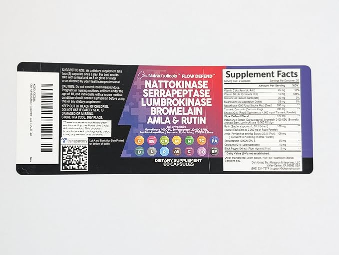 Clean Nutraceuticals Nattokinase 4000 FU Serrapeptase 120000 SPU Lumbrokinase Enzyme Supplement with Bromelain Papain Papaya Enzymes Rutin Extract Amla Magnesium Vitamin B6 & VIT C Capsules - 5Pack