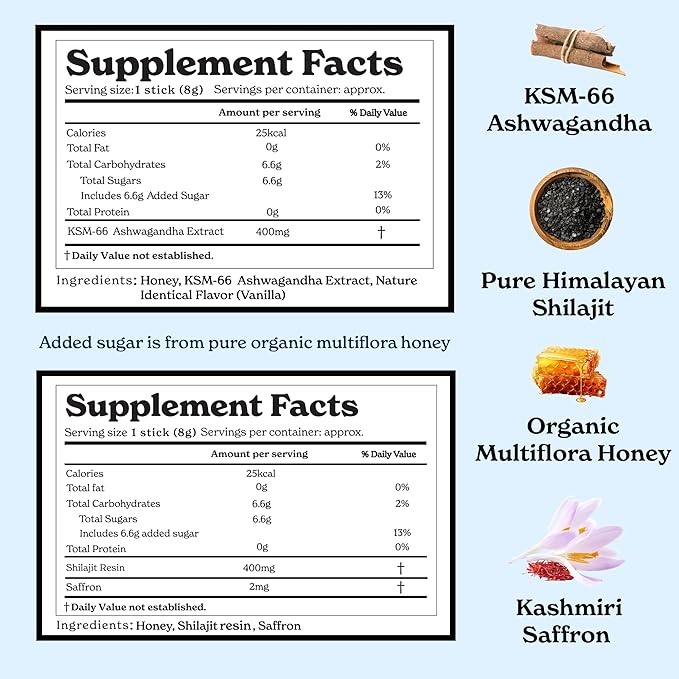 Better Alt Ashwagandha & Classic Shilajit Honey Sticks | KSM-66 Ashwagandha, Pure Himalayan Shilajit with Organic Multiflora Honey & Saffron | 60 Sticks |Energy & Immune Support Supplement (Classic + Ashwagandha)