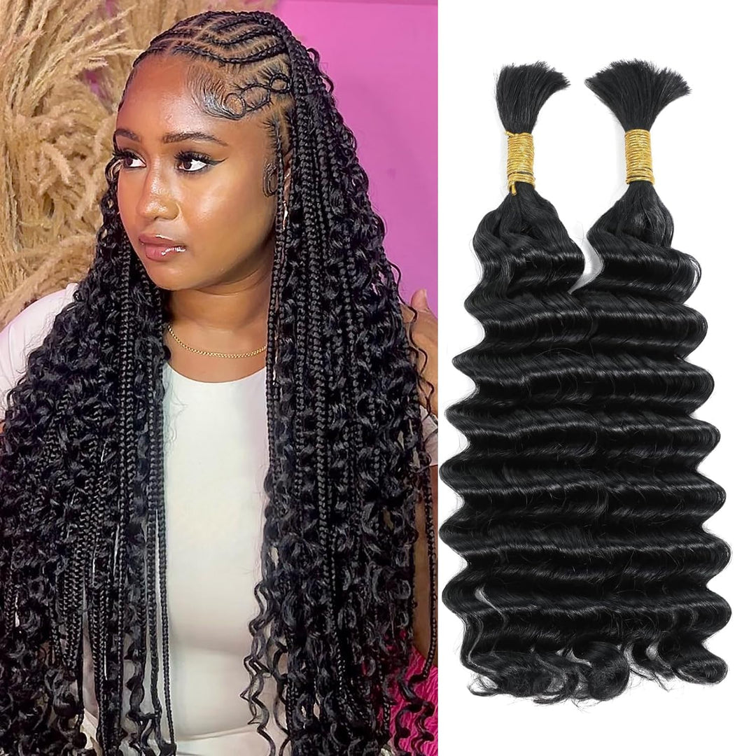 Human Braiding Hair Deep Wave Bulk Human Hair for Braiding No Weft 2 Bundles 100g Wet and Wavy Human Braiding Hair for Boho Braids 100% Brazilian Virgin Curly Hair for Braiding Hair Extensions 24 Inch