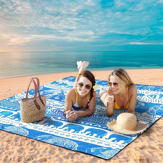 AISPARKY Beach Blanket Waterproof Sandproof, Oversized Large Beach Mat 79" X 83"/120"x108" for 1-8 Adults, Quick Drying&Compact&Lightweight, Picnic Mat Vacation Essentials for Beach Camping Travel