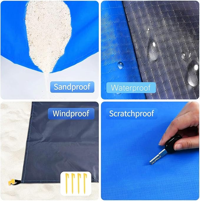 Beach Blanket Sandproof Waterproof, Beach Essentials Extra Large Beach Mat, 79" X 55" Oversized Durable Outdoor Picnic Mat Storage Bag for 1-4 Adults, Beach Accessories for Travel, Camping, Hiking