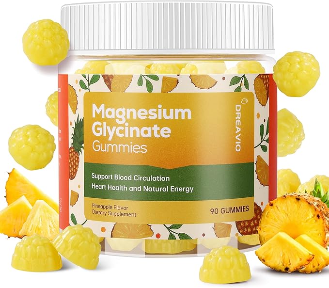 90 Count Magnesium Glycinate Gummies 400mg w/Ashwagandha Supplement - Sugar Free Zinc Magnesium Glycinate Supplement Ashwagandha Gummies for Adults Pineapple Gummies