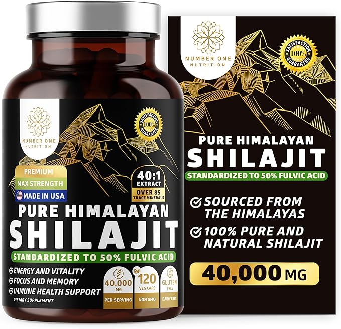 Pure Himalayan Shilajit Supplement for Men and Women, [40,000MG, Max Strength] Contains 50% Fulvic Acid with Over 85 Trace Minerals to Support Energy, Brain and Immunity, 120 Veg Caps