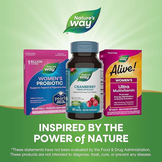 Nature's Way Premium Blend Cranberry, Urinary Tract Health Support* Supplement with Vitamin C, 60 Tablets