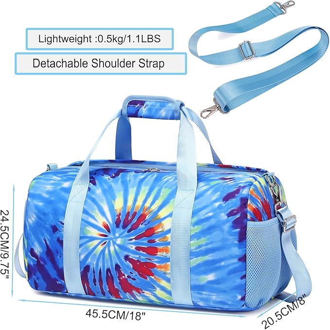 Dance Bag for Girls Travel Duffel Bags Waterproof Sports Gym Overnight for Girls Women,Tie-dye Ballet with Shoe Compartment (Tie-dye Blue)