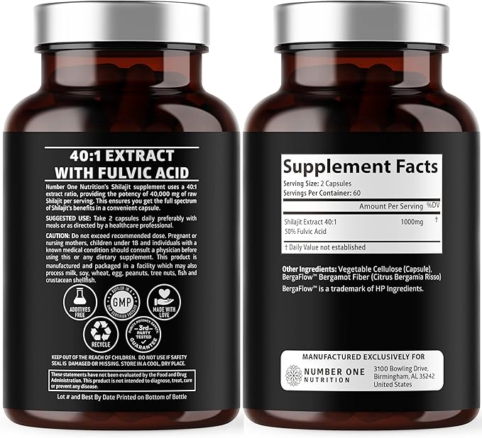 Pure Himalayan Shilajit Supplement for Men and Women, [40,000MG, Max Strength] Contains 50% Fulvic Acid with Over 85 Trace Minerals to Support Energy, Brain and Immunity, 120 Veg Caps