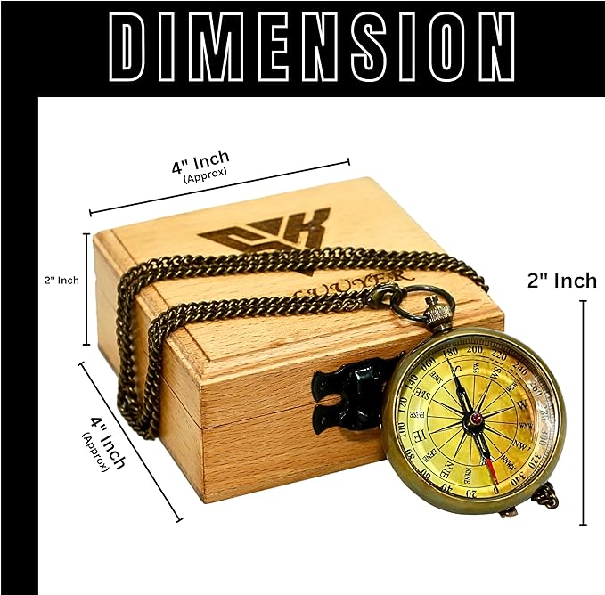 Antique Pocket Compass with Wooden Box for Gift on Birthday Compass Engraved with Inspirational Quotes, Brown Gift for Birthday Anniversary