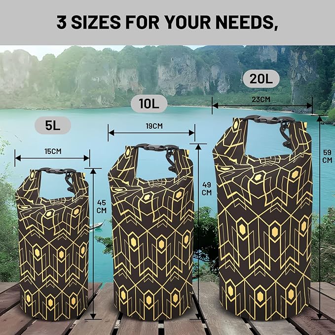 Waterproof Dry Bag,Roll Top Yellow Modern Abstract Geometric Print Small Waterproof Backpack 5L/10L/20L Floating and Lightweight Bags for Kayaking, Boating, Fishing, Swimming and Camping