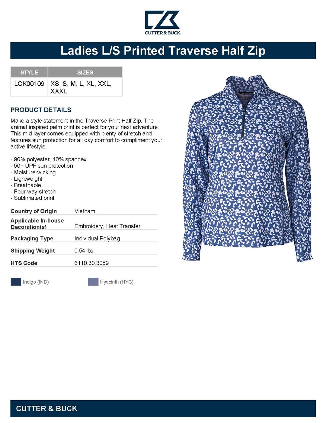 Cutter & Buck Women's Half Zip Shirt, Indigo, M