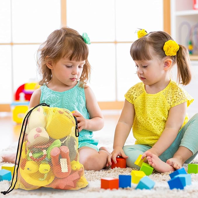 iMucci 12 Pieces 6 color Mesh Drawstring Bag with Clips, Nylon Drawstring Bags Pocket Foldable Beach Bag with Cord Lock for Swimming Collecting Toys Laundry Sports Gym Beach Travel