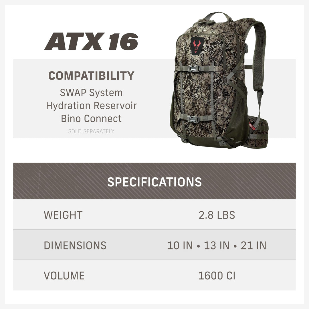 Badlands ATX 16 Hunting Pack - All-Terrain Xtreme Tactical Backpack, Lightweight, Water Resistant, Mud
