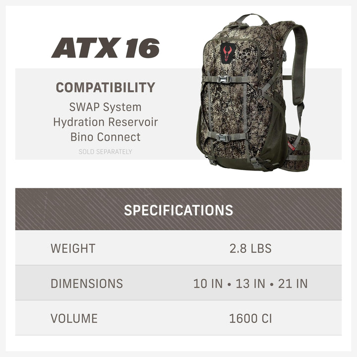 Badlands ATX 16 Hunting Pack - All-Terrain Xtreme Tactical Backpack, Lightweight, Water Resistant, Mud