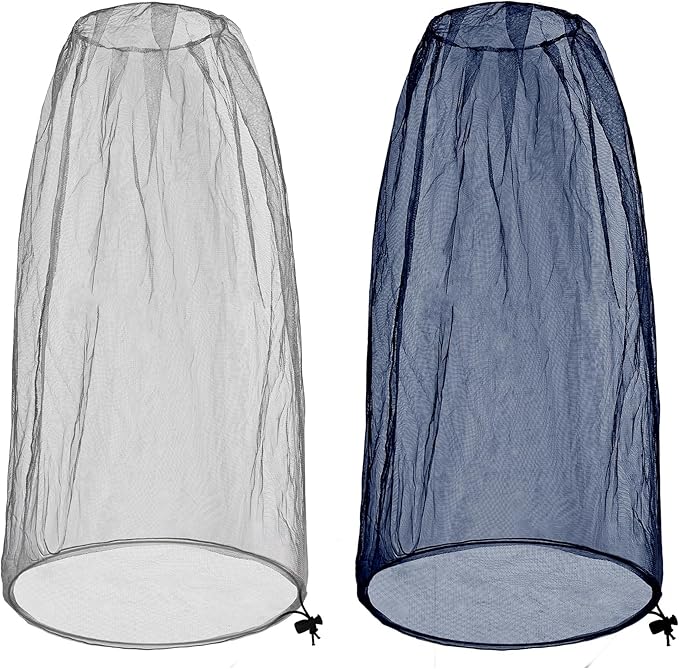 2 Pack Ultra Large Mosquito Net 42x25 Inches Mosquito Head Net Oversized Insect Netting Bug Fits Most Hats for Gardening Hiking Fishing Traveling(Gray+Navy Blue)