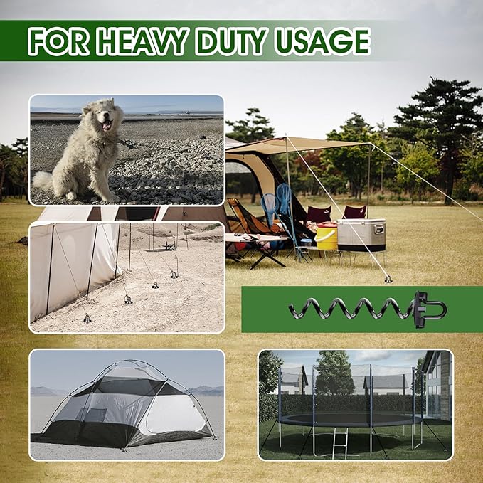 8 Pack Ground Anchors, Heavy Duty Trampoline Stakes, Spiral Stakes Earth Anchors for Tent, Canopy, Hen House, Dog Tie Out, Ground Anchors Screw in Holds up to 220 lbs