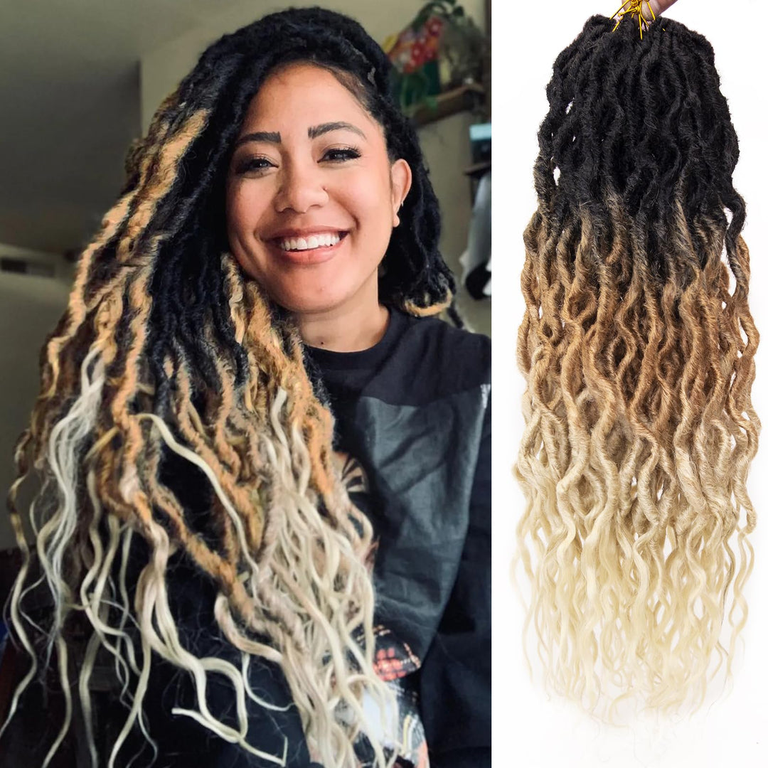 Faux Locs Crochet Hair 24Inch Wavy Crochet Hair Pre-looped Goddess Locs Crochet Hair, 6Packs Soft Locs Curly Ends Dreadlocks Faux Crochet Locs Synthetic Crochet Braids(OT27/613, 24'')