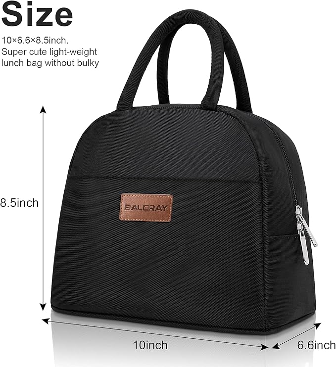 BALORAY Lunch Bag for Women Men Insulated Lunch Box for Adult Reusable Lunch Tote Bag for Work, Picnic or Travel (Solid Black)