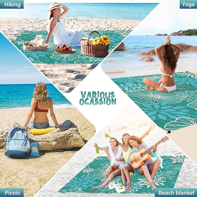 Beach Blanket Waterproof Sandproof 1-7 Adult Oversized 78 '' × 81 '' Lightweight Durable Compact Sand Free Beach Mat for Travel Camping Hiking Picnic Blanket Extra Large