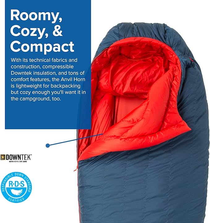 Big Agnes Anvil Horn (650 DownTek) Sleeping Bag, 0 Degree, Regular, Left Zip
