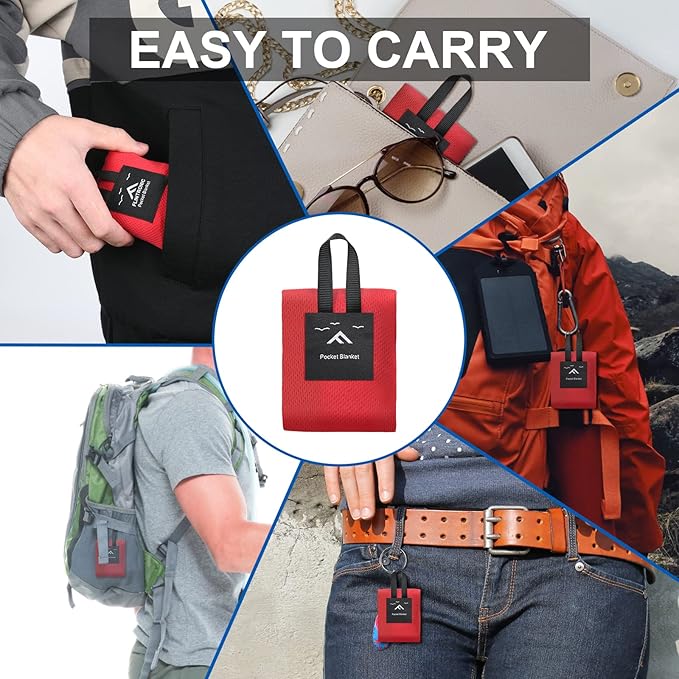 Picnic Blanket, Mini Pocket Beach Mat 27.5 x 43.3IN (1-2 People) Foldable, Lightweight Waterproof Sand Free, Foldable Thin Ground Sheet for Outdoor Camping Hiking Travel - with Hand Strap