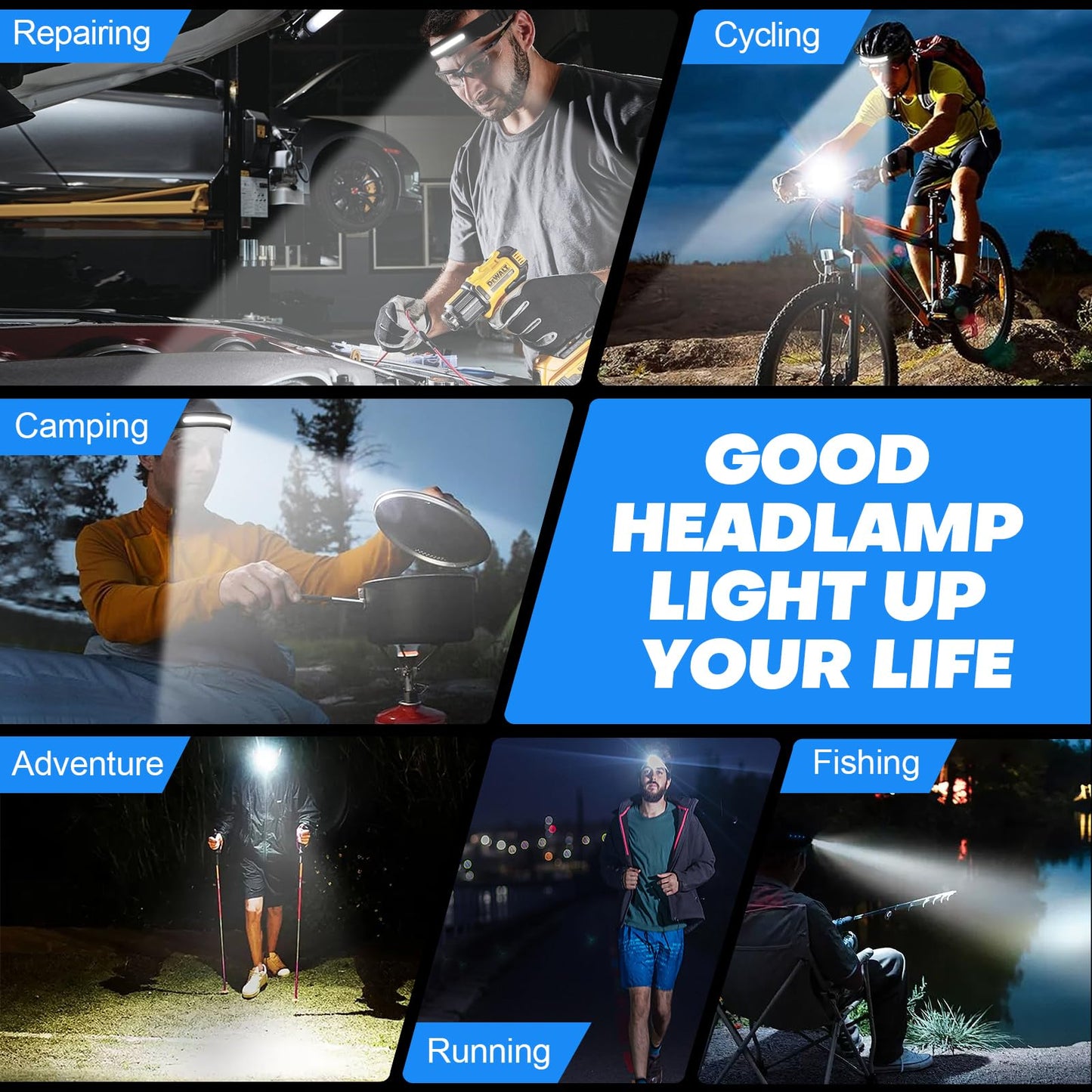 【2 Pack】Head Torch Rechargeable, Super Bright 230° Wide Beam Headtorch, 22 Hours Runtime, 7 Modes with Motion Sensor, 2000mAh Rechargeable Waterproof Lightweight Headlamp for Running,Camping,Hunting
