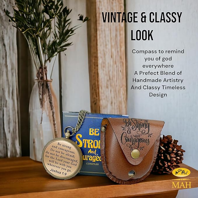 Bible Verse Brass Compass – “Be Strong and Courageous” (Joshua 1:9) | Christian Gift for Graduation, Baptism, Confirmation – Religious Keepsake for Boys, Girls, Teens, Men, Pastors & Church Events