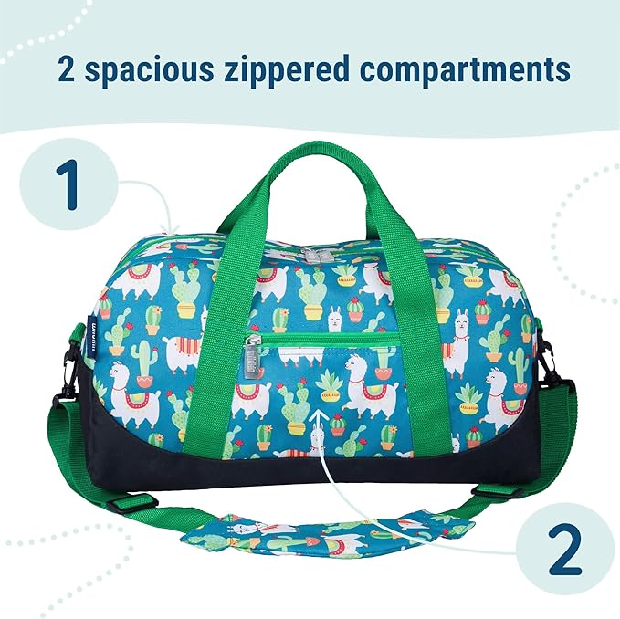 Wildkin Kids Overnighter Duffel Bag – Carry-On Size, Ideal for School & Sleepovers – Llamas and Cactus