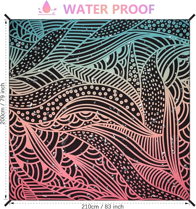 Beach Blanket Waterproof Sandproof Beach Mat 79" X 83" /10'x9'for 2-8 Adults Quick Drying Outdoor Picnic Mat Beach Accessories for Travel, Camping, Hiking