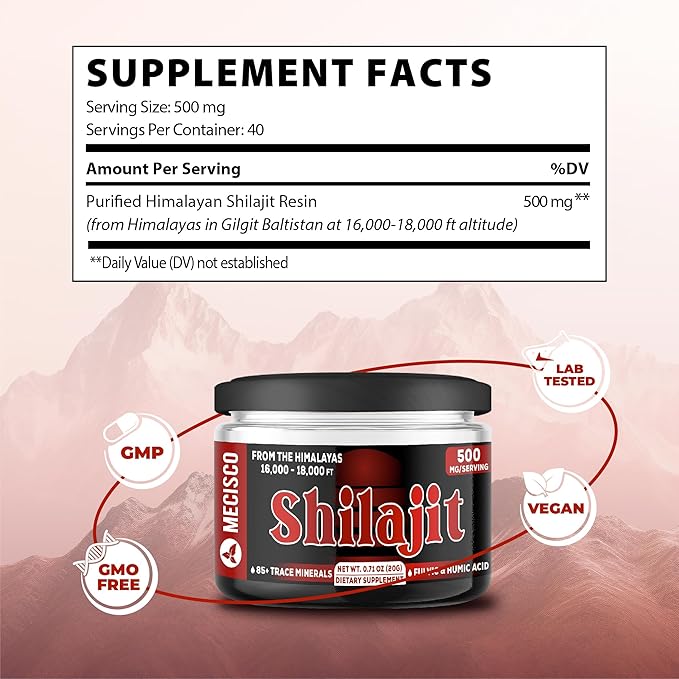 Shilajit Supplement - Shilajit Pure Himalayan Organic with Natural Fulvic, Humic Acid & 85+ Trace Minerals - Energy Production, Immune System, Brain Health & Overall Well-Being - 20G for 40 Servings