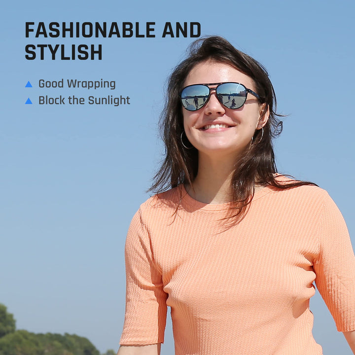 TOREGE Aviator Sunglasses Polarized Sunglasses for Men Women Sports Glasses Fishing Boating Beach Golf Driving TR75(Bright Tiger Shark&Black&Gray Silver Lens C7)