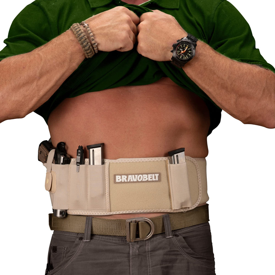 BravoBelt Belly Band Holster - Athletic Flex FIT for Running, Jogging, Hiking - G17-43 S&W M&P 40 Shield | for Men & Women (Tactical Nude, XL - 45" - 55" Belly)