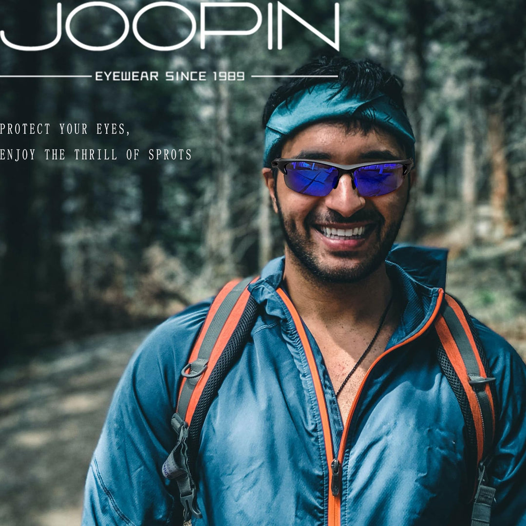 Joopin Semi Rimless Sports Sunglasses Dark Blue Shades for Men Women Half Frame Sun Glasses Polarized UV400 Rectangle Wrap Around Sunnies