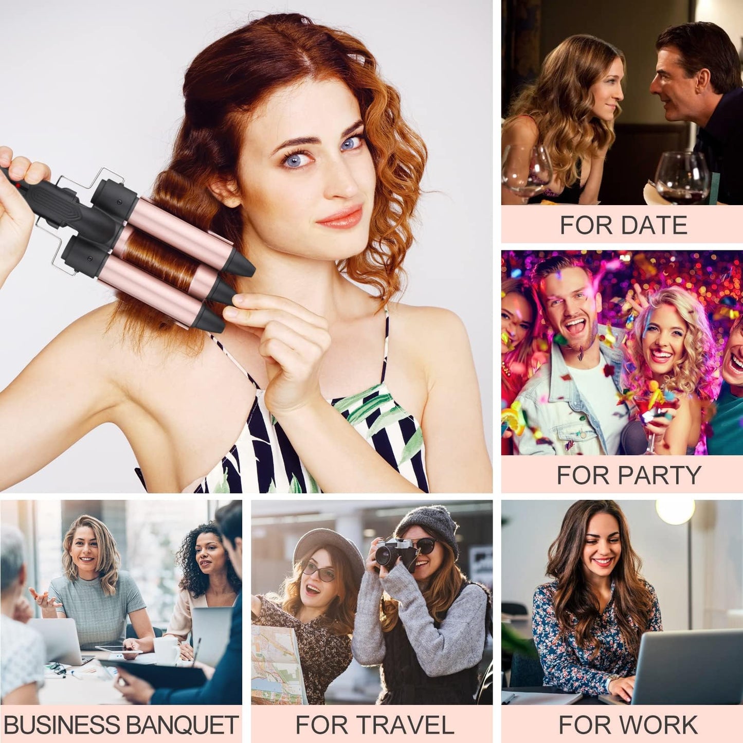 3 Barrel Hair Waver Curler Mermaid Curling Wand 25MM Crimper Ceramic Tourmaline Beach Waves Tongs Fast Heating Deep Curly Iron with Temperature Control for Women Girls Hair Styling Tools