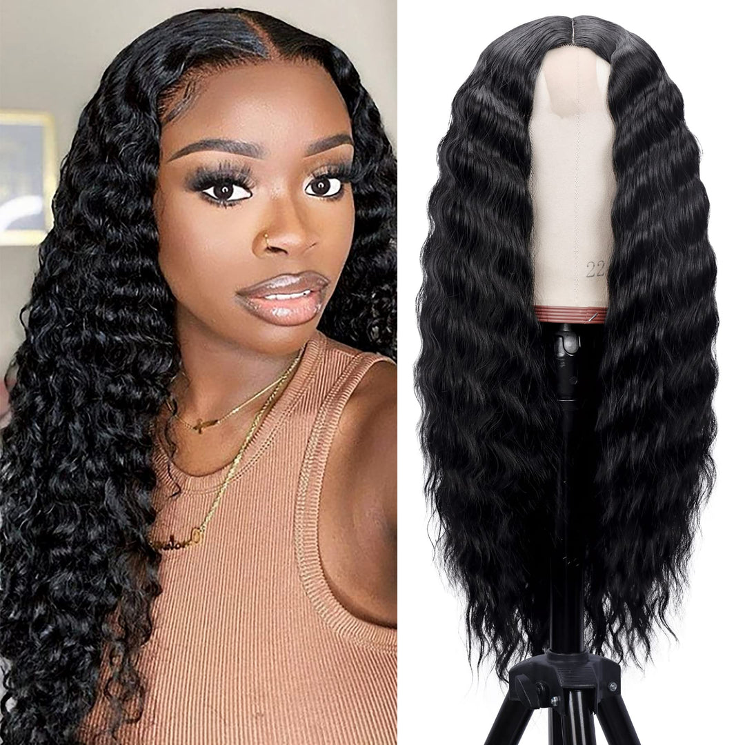 Mairead 28 Inch Curly Wig Long Wigs For Black Women Loose Deep Wave Lace Front Wig 4'' Simulated Scalp Middle Part Synthetic Nat