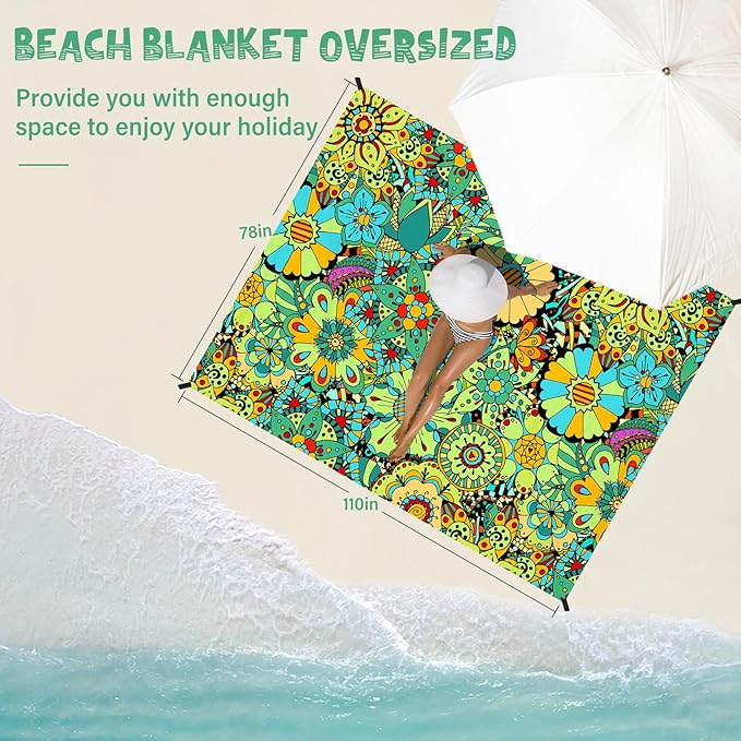 Beach Blanket Waterproof Sandproof 1-7 Adult Oversized 78 '' × 110 '' Lightweight Durable Compact Sand Free Beach Mat for Travel Camping Hiking Picnic Blanket Extra Large