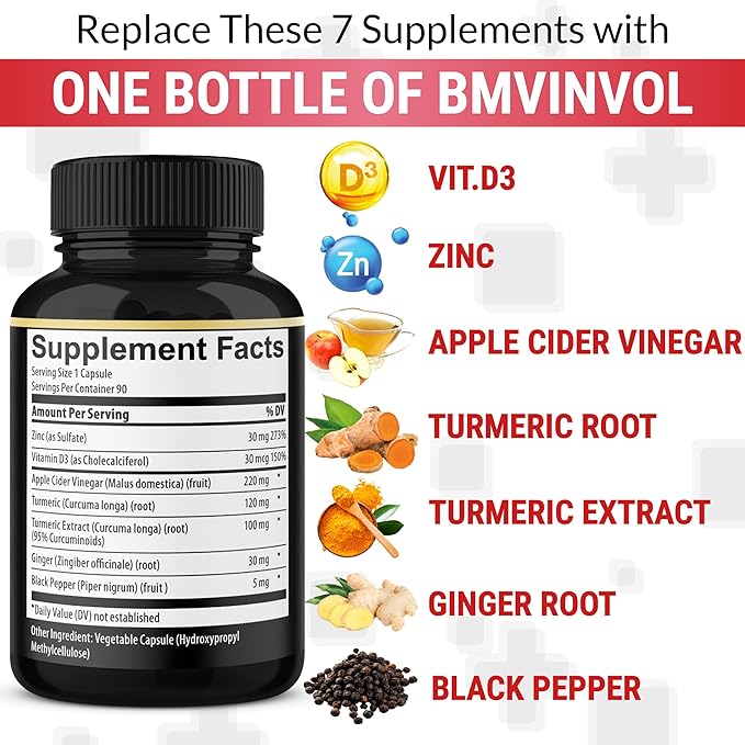 Turmeric Curcumin - 95% Curcuminoids & Apple Cider Vinegar, Ginger Root and Black Pepper for Advanced Absorption - Supports Immune System - 90 Capsules [3-Month Supply]