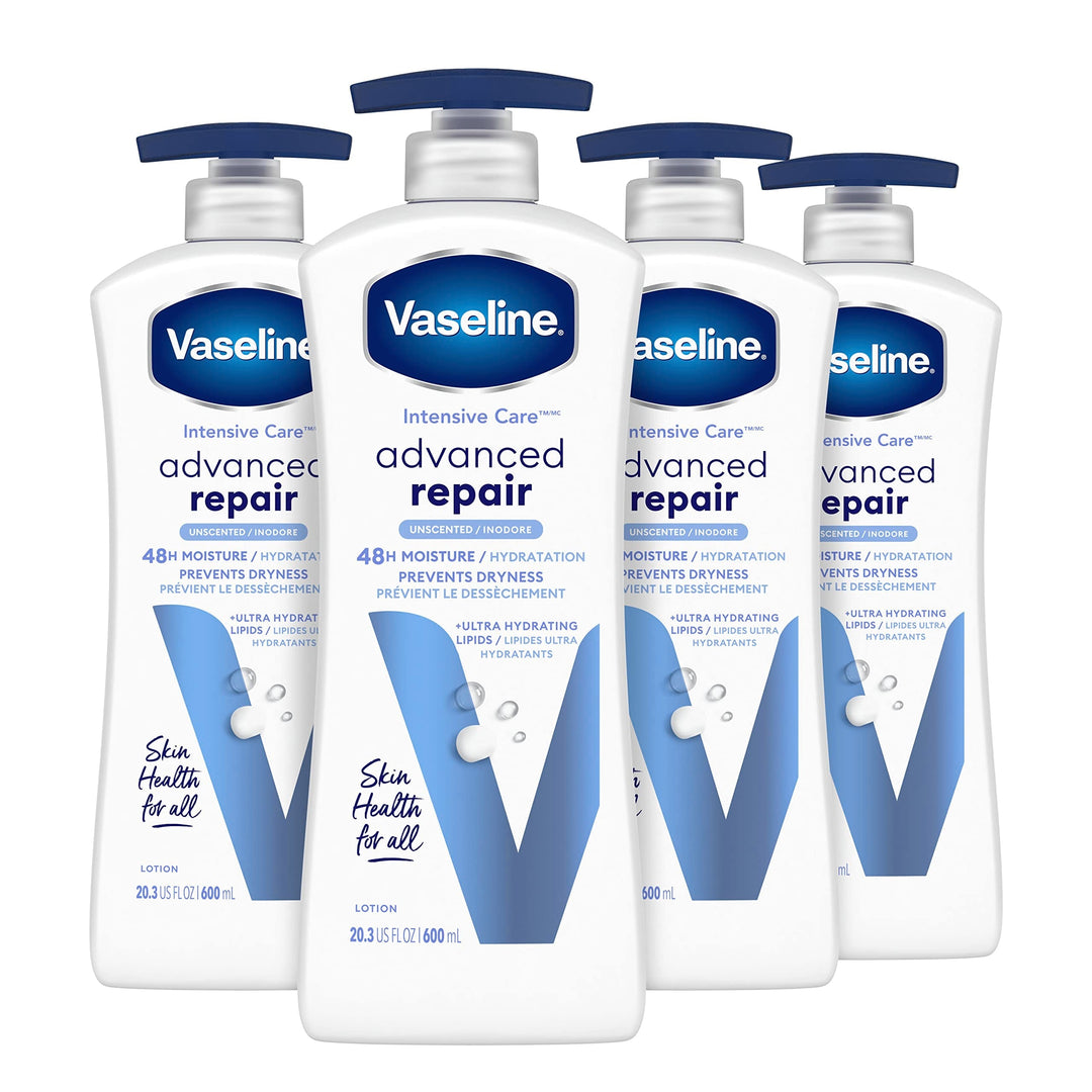 Vaseline Intensive Care Body Lotion Advanced Repair Unscented 4 Ct For Dry Skin With Ultra-Hydrating Lipids And Vaseline Jelly 2