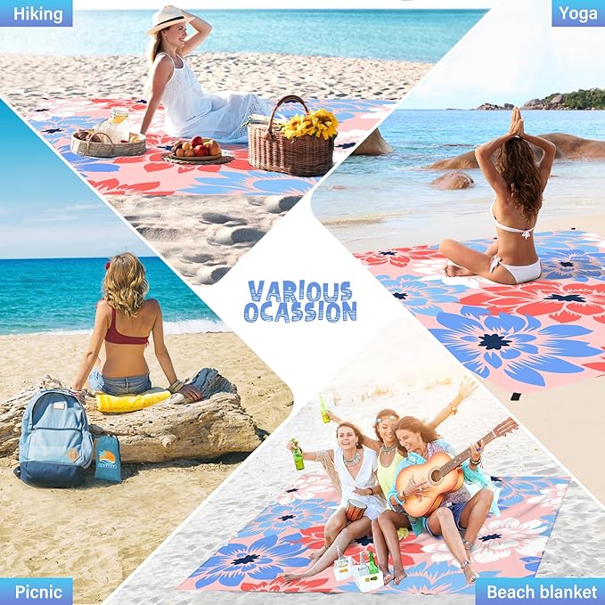 Beach Blanket Waterproof Sandproof 1-7 Adult Oversized 78 '' × 81 '' Lightweight Durable Compact Sand Free Beach Mat for Travel Camping Hiking Picnic Blanket Extra Large