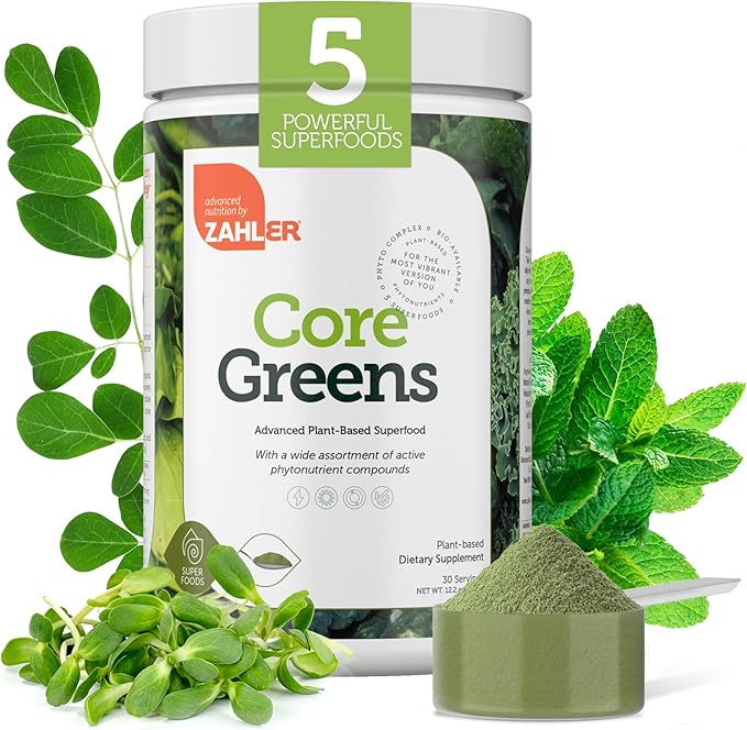Zahler Core Greens Powder Nutrition Supplements - Superfood Powder - Super Green Juice & Smoothie Mix - Phytonutrient Rich Super Greens Powder with Spirulina, Chlorophyll & More - Kosher Superfood