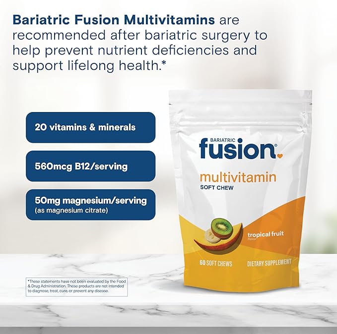 Bariatric Fusion Bariatric Multivitamin Soft Chew | Tropical Fruit Flavor | Chewy for Post Bariatric Surgery Patients Including Gastric Bypass and Sleeve Gastrectomy | 60 Count | 1 Month Supply