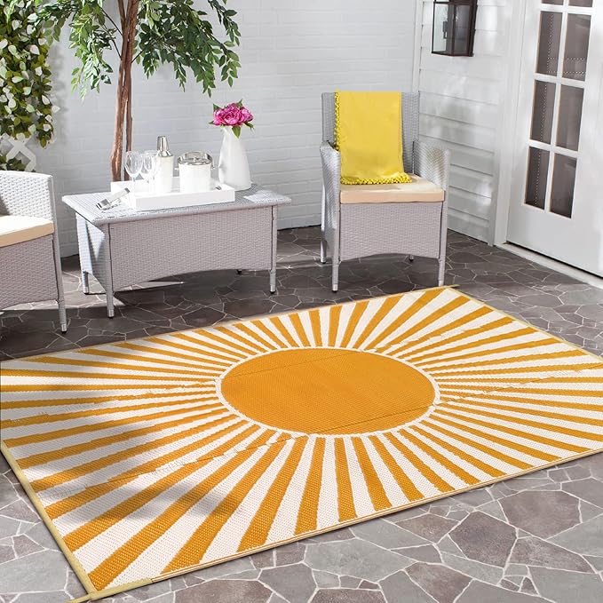 Anidaroel Outdoor Area Rug for Patio Clearance 5X8ft Waterproof, Reversible Plastic Straw Rug Outside Rug, Stain & UV Resistant RV Mat for Camping, Porch, Balcony, Pool Deck, Backyard(Orange,5‘x8')