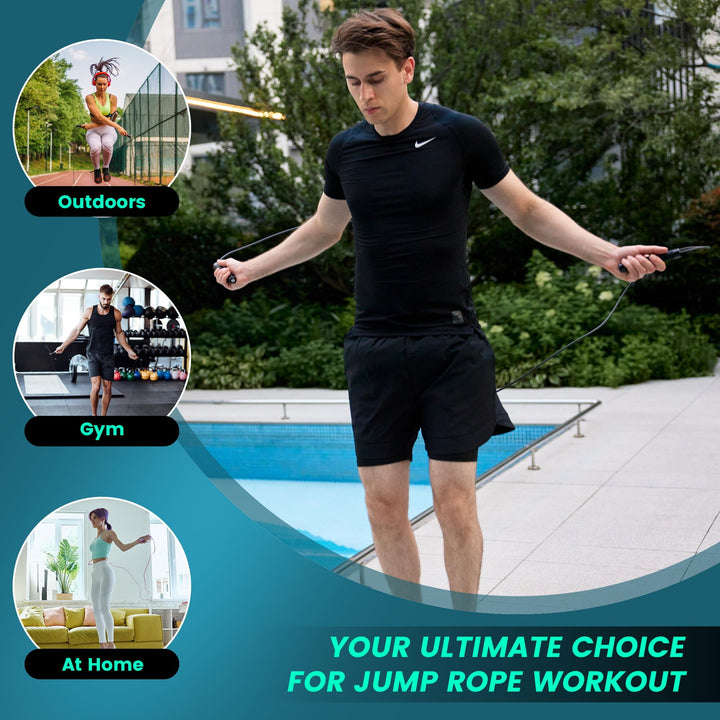 FEECCO FITNESS 1/2 lb Weighted Jump Rope for Boxing, Cardio, Crossfit Workout, 8~11ft Range Adjustable Length Steel Ropes with Ball Bearings and Metal Handles, Suitable for Men and Women