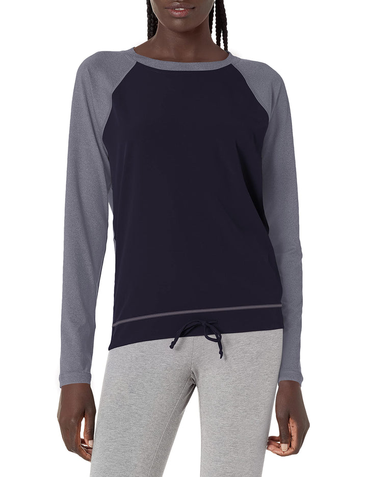 Cutter & Buck Women's Long Sleeve Response Active Hybrid Tie Waist Crew Neck Top, Liberty Navy, XXXL