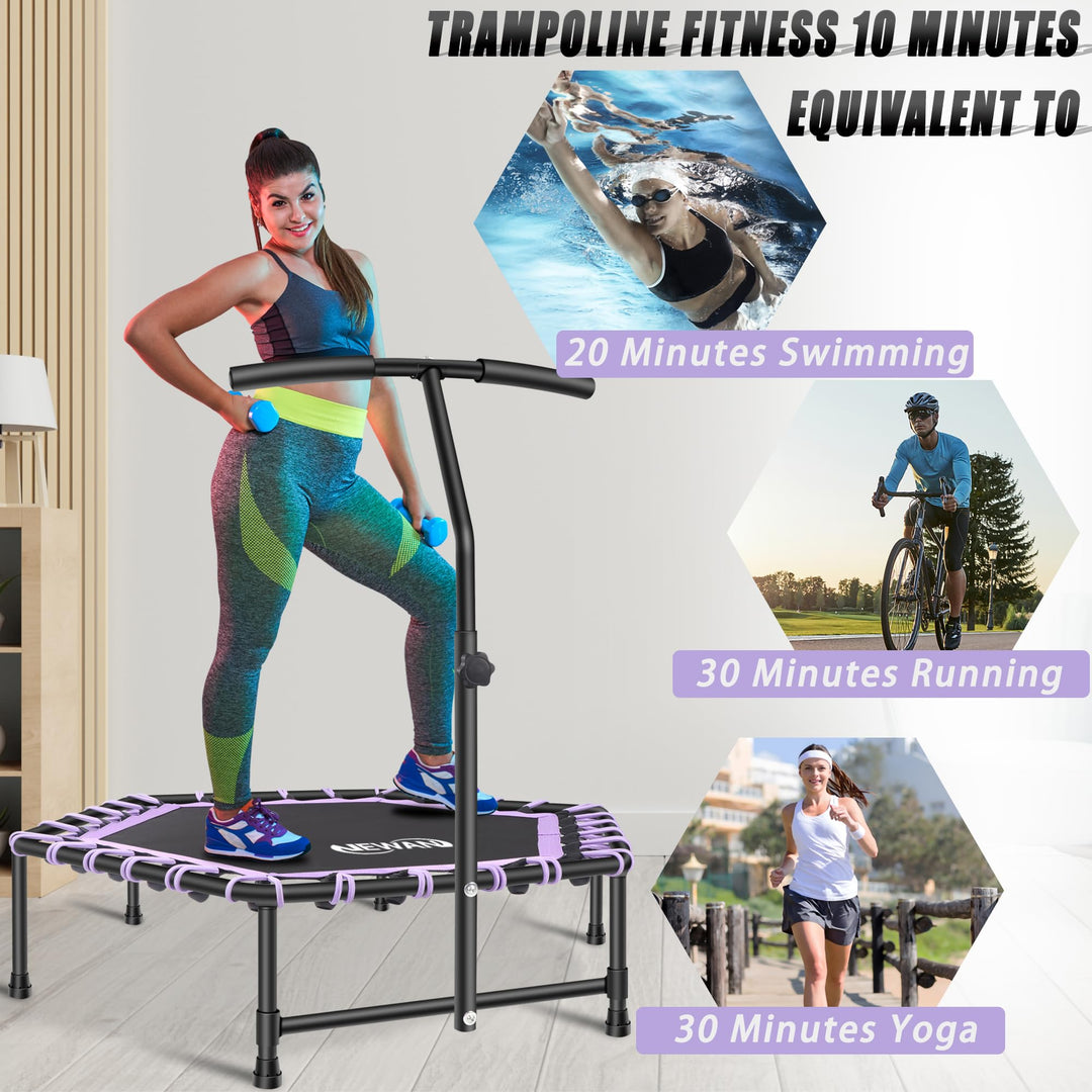 Newan 45'' Fitness Trampoline with Adjustable Handle Bar, Silent Trampoline Bungee Rebounder Jumping Cardio Trainer Workout for Adults - Mini Trampoline Max Limit 330 lbs