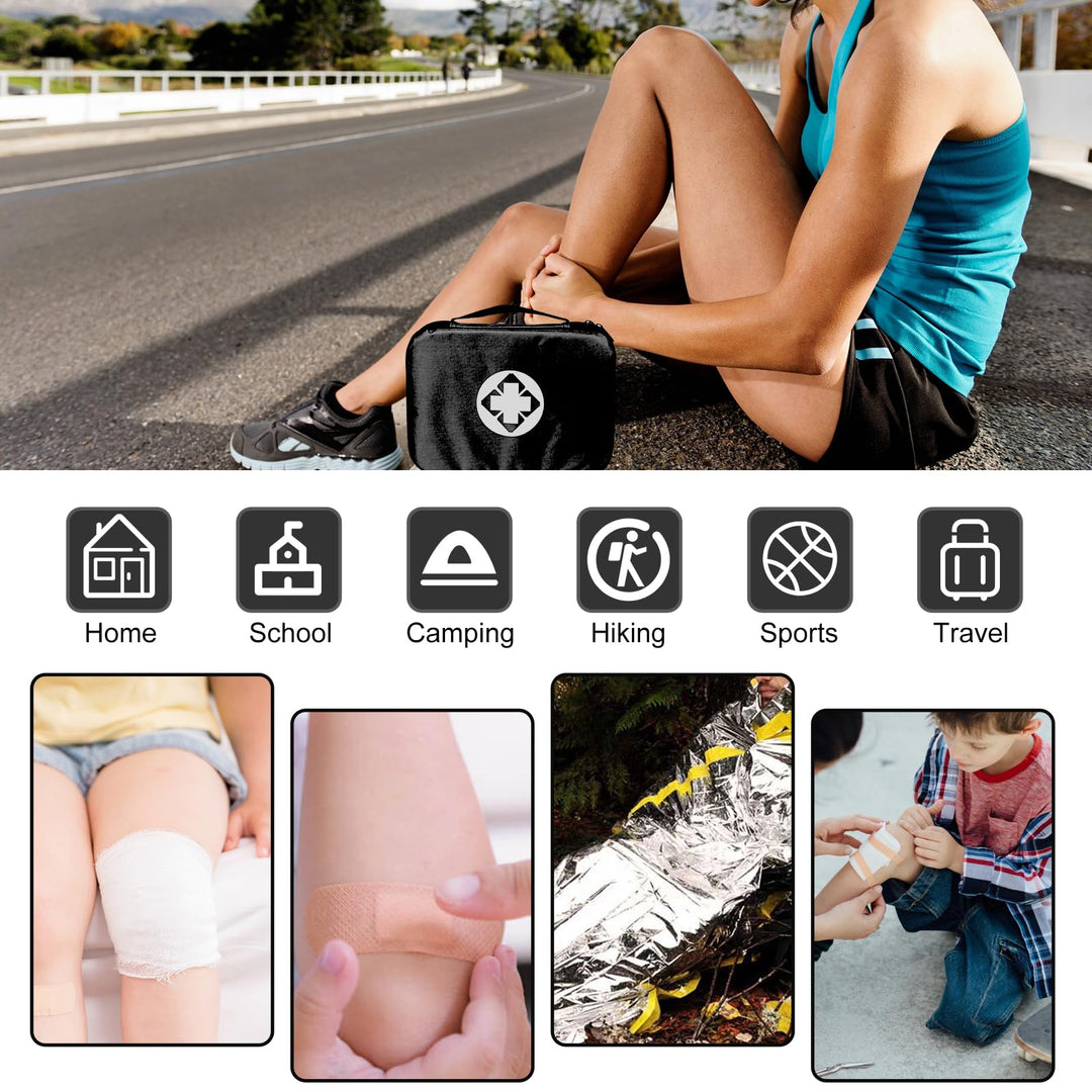 300Piece Travel First Aid Emergency Kit Home Essentials Hiking Survival Essential Kit for Outdoor Adventure Mini First Aid Kit for Backpack, Black 1st Aid