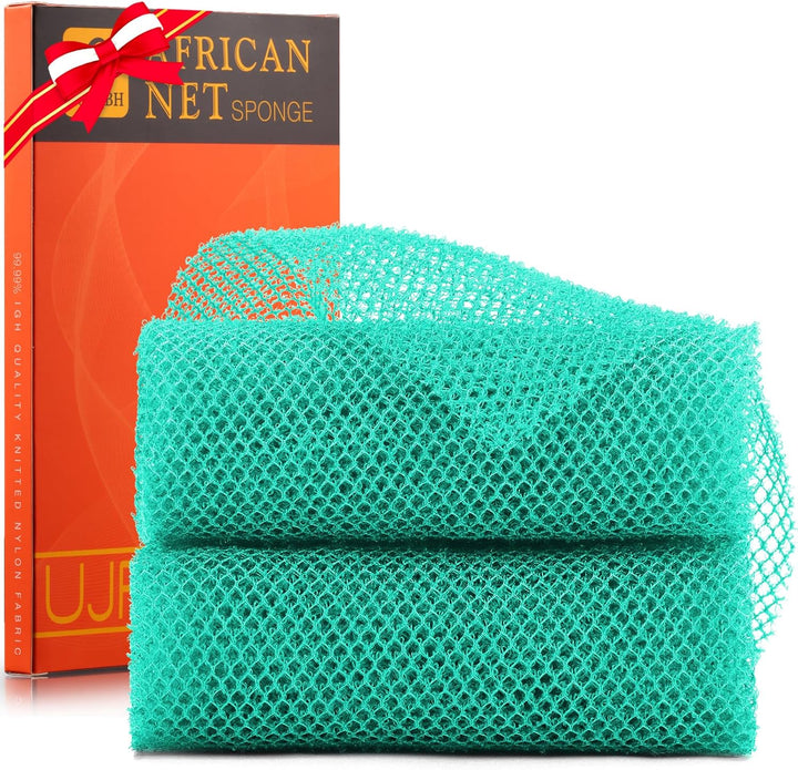 3-Piece African Net Bath Sponge Set | Exfoliating Body Scrubber | Blue