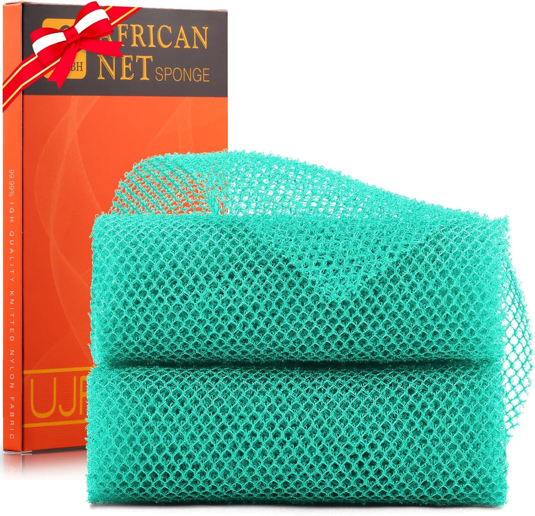 3-Piece African Net Bath Sponge Set | Exfoliating Shower Scrubber | Black, Blue, Brown